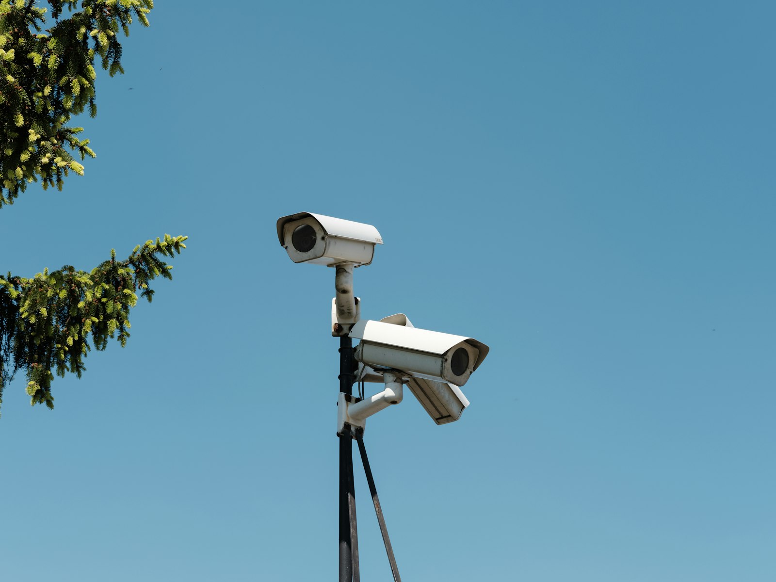 Security cameras mounted on a pole